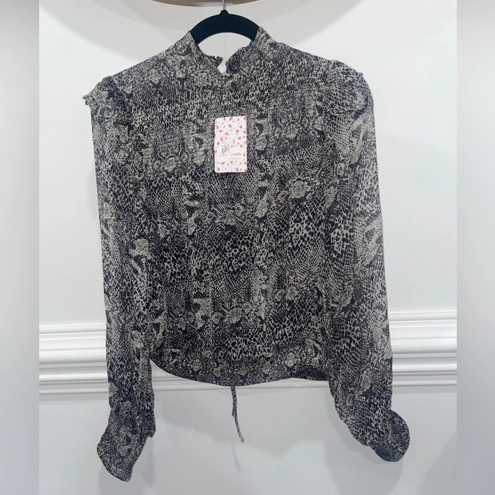 Free People Roma Blouse Snake Size S  Double Tie Back Smocking